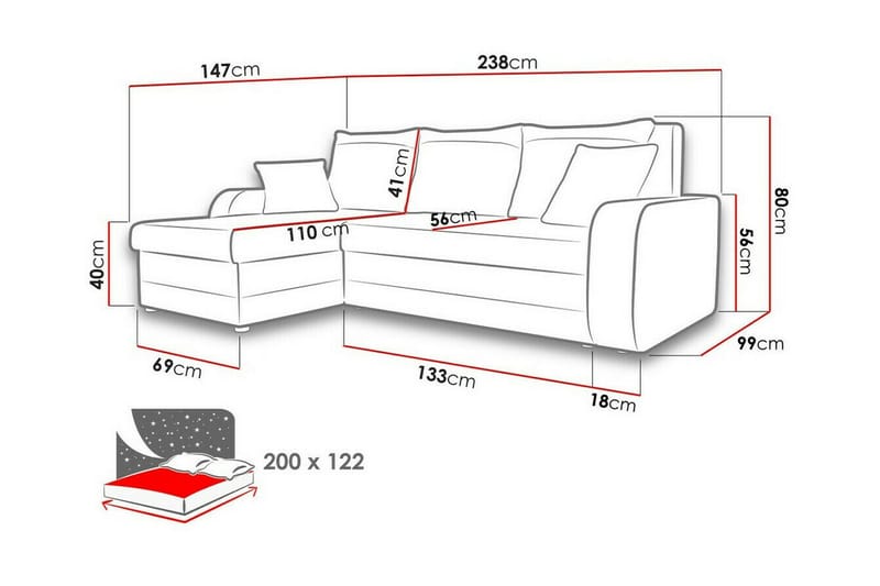 Kintore 3-sits Hörnbäddsoffa Beige/Ljusbeige - Möbler - Vardagsrum - Bäddsoffor - Hörnbäddsoffa