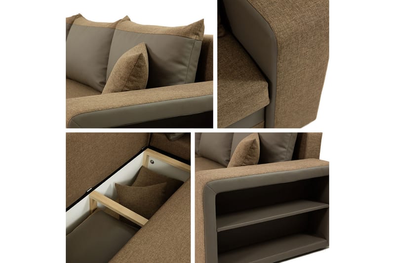 Kintore 3-sits Hörnbäddsoffa Beige/Trä/Acacia - Möbler - Vardagsrum - Bäddsoffor - Hörnbäddsoffa