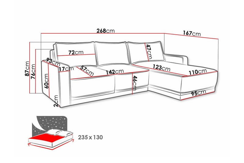 Kintore 3-sits Hörnbäddsoffa Blå - Möbler - Vardagsrum - Bäddsoffor - Hörnbäddsoffa