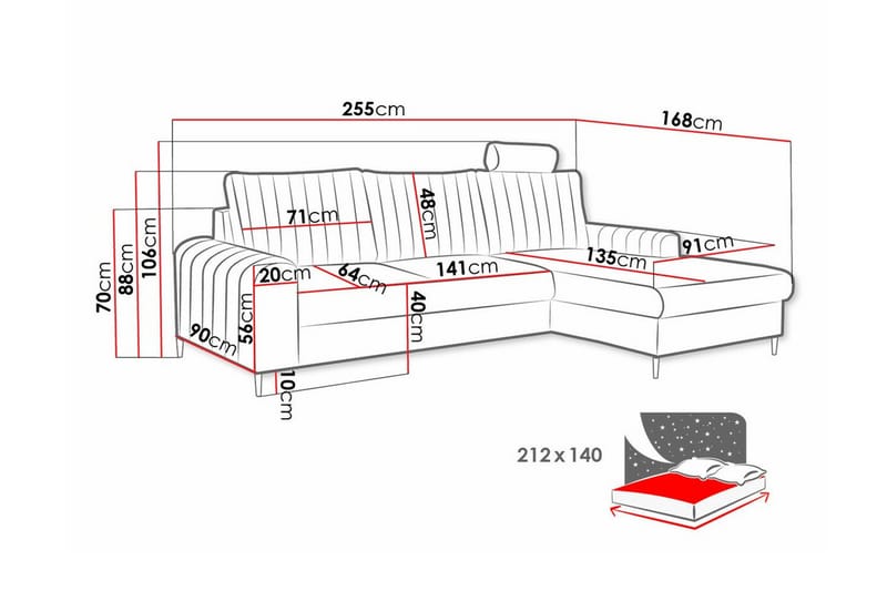 Kintore 3-sits Hörnbäddsoffa Ljusgrå/Mörkgrå - Möbler - Vardagsrum - Bäddsoffor - Hörnbäddsoffa