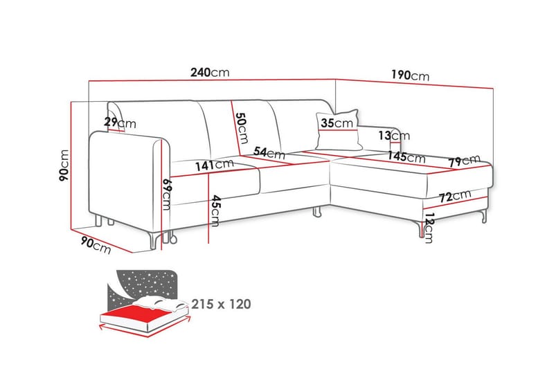 Kintore 3-sits Hörnbäddsoffa Svart - Möbler - Vardagsrum - Bäddsoffor - Hörnbäddsoffa