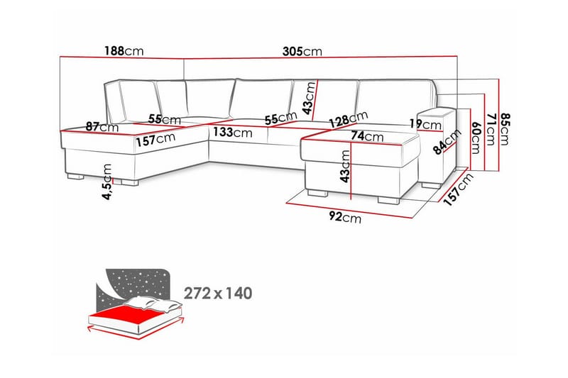 Kintore 4-sits Hörnbäddsoffa Ljusgrå - Möbler - Vardagsrum - Bäddsoffor - Hörnbäddsoffa