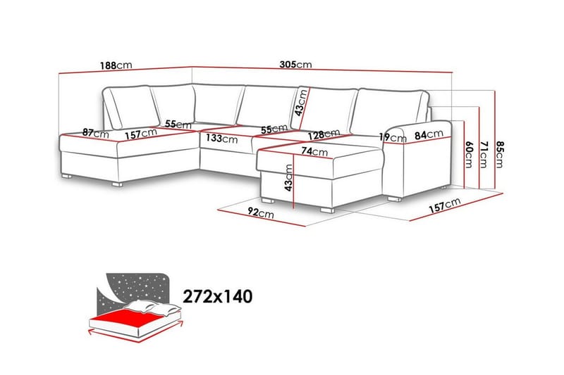 Kintore 4-sits Hörnbäddsoffa Vit - Möbler - Vardagsrum - Bäddsoffor - Hörnbäddsoffa