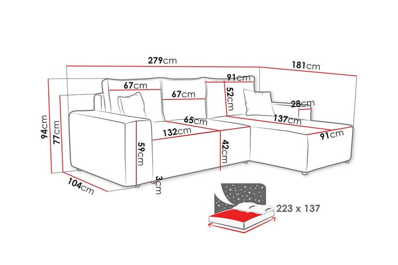 Knocklong 3-sits Hörnbäddsoffa Cream - Möbler - Vardagsrum - Bäddsoffor - Hörnbäddsoffa