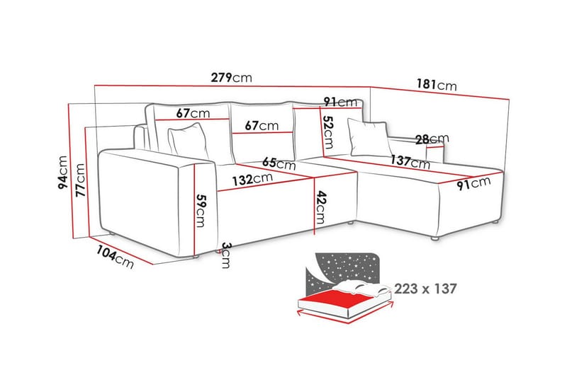 Knocklong 3-sits Hörnbäddsoffa Cream - Möbler - Vardagsrum - Bäddsoffor - Hörnbäddsoffa