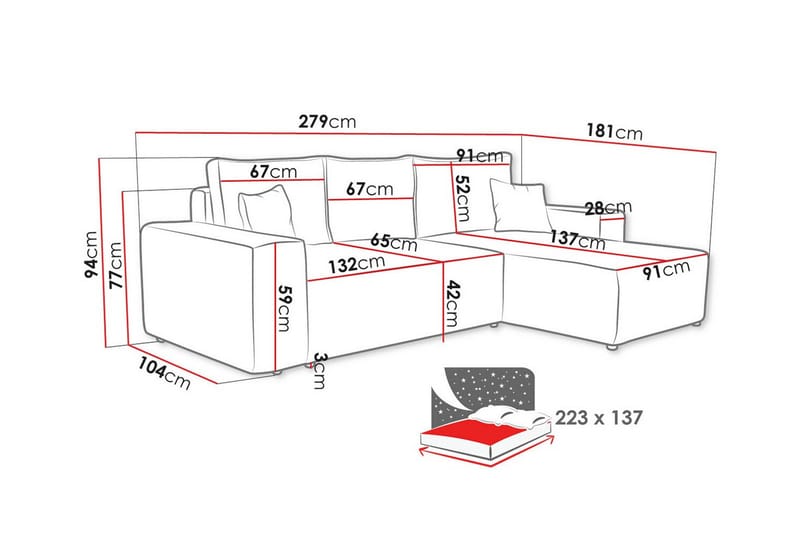 Knocklong 3-sits Hörnbäddsoffa Grå - Möbler - Vardagsrum - Bäddsoffor - Hörnbäddsoffa