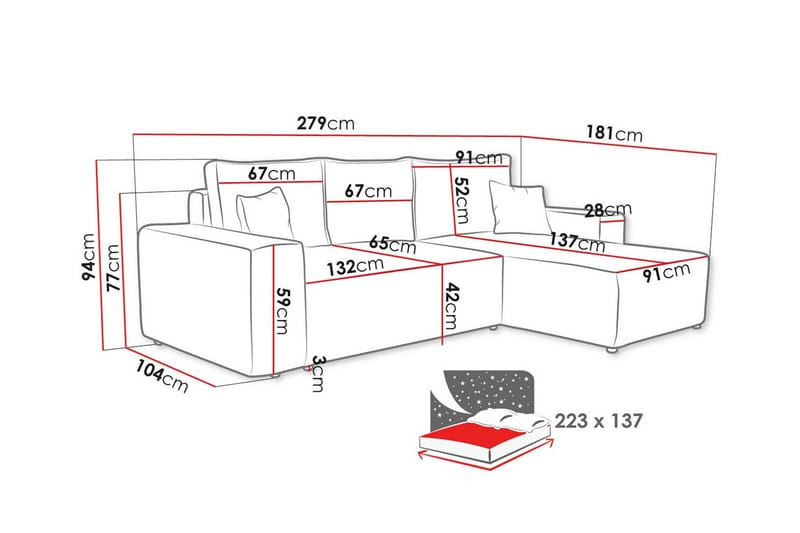 Knocklong 3-sits Hörnbäddsoffa Ljusgrå - Möbler - Vardagsrum - Bäddsoffor - Hörnbäddsoffa