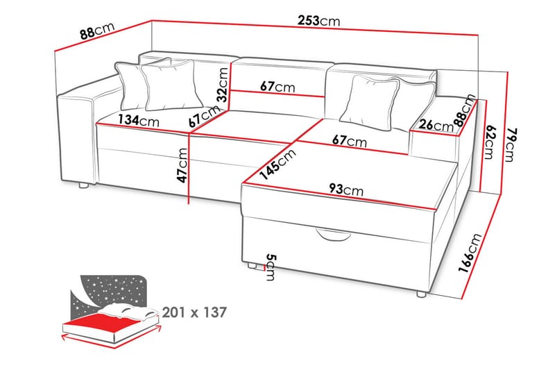 Knocklong 3-sits Hörnbäddsoffa Mörkgrå - Möbler - Vardagsrum - Bäddsoffor - Hörnbäddsoffa