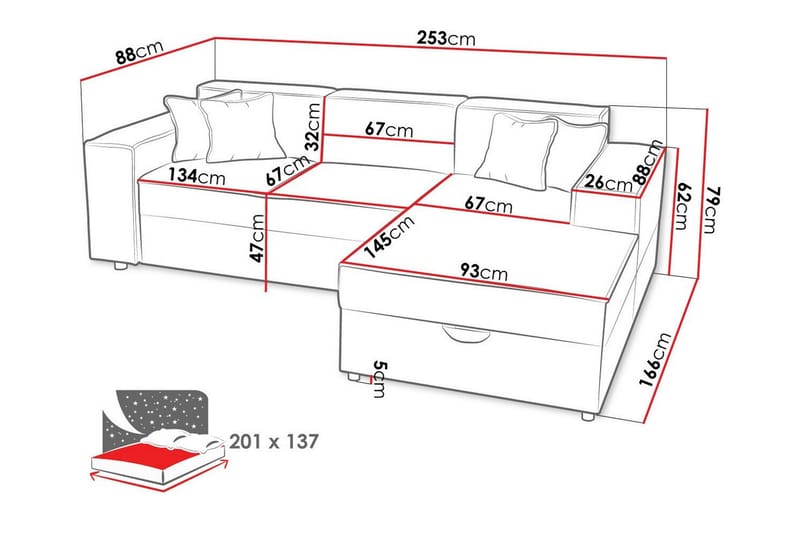 Knocklong 3-sits Hörnbäddsoffa Mörkgrå - Möbler - Vardagsrum - Bäddsoffor - Hörnbäddsoffa