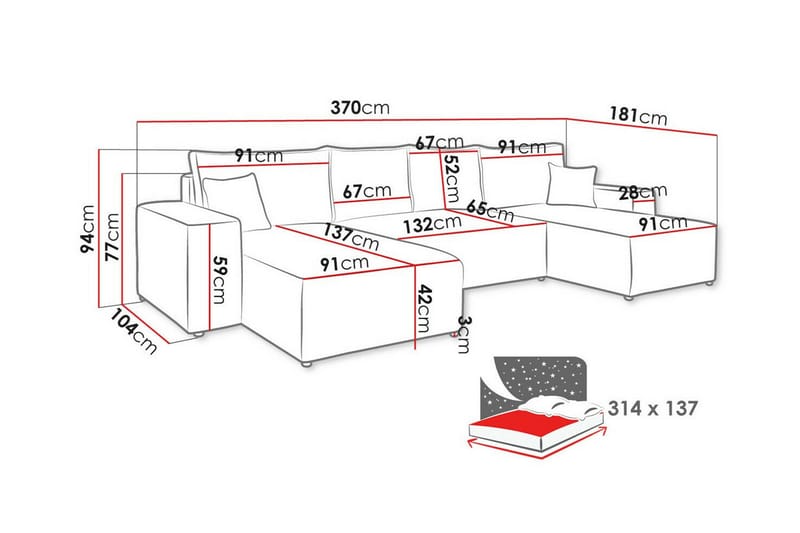 Knocklong 4-sits Hörnbäddsoffa Grå - Möbler - Vardagsrum - Bäddsoffor - Hörnbäddsoffa