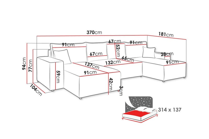 Knocklong 4-sits Hörnbäddsoffa Mörkgrå - Möbler - Vardagsrum - Bäddsoffor - Hörnbäddsoffa