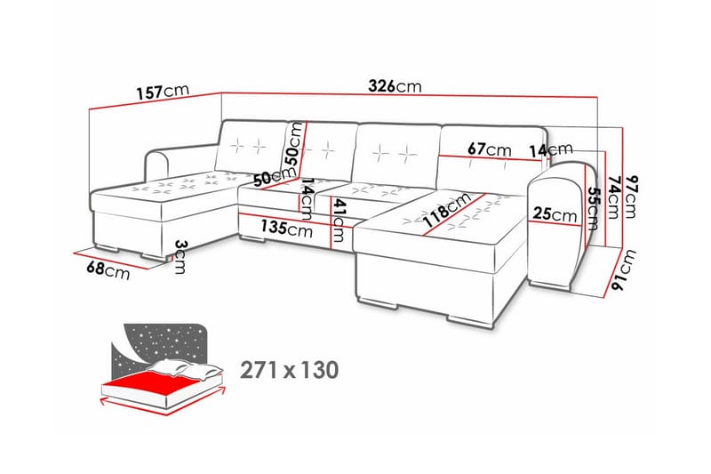 Listowel 4-sits Hörnbäddsoffa Mörkblå - Möbler - Vardagsrum - Bäddsoffor - Hörnbäddsoffa