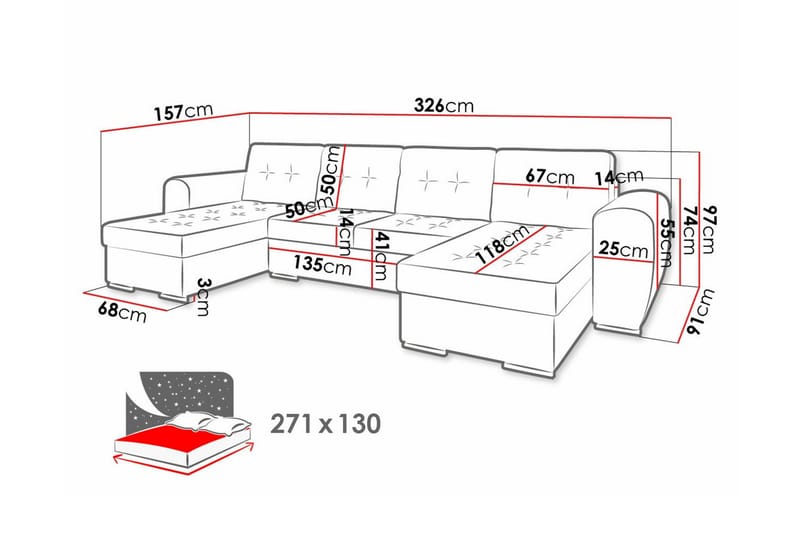 Listowel 4-sits Hörnbäddsoffa Mörkbrun - Möbler - Vardagsrum - Bäddsoffor - Hörnbäddsoffa