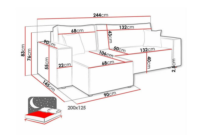 Magston 3-sits Hörnbäddsoffa Cream - Möbler - Vardagsrum - Bäddsoffor - Hörnbäddsoffa