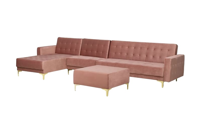 MAZOTO Hörnbäddsoffa med Fotpall Höger Rosa - Möbler - Vardagsrum - Bäddsoffor - Hörnbäddsoffa