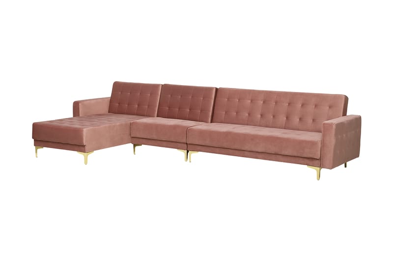 MAZOTO Hörnbäddsoffa med Fotpall Höger Rosa - Möbler - Vardagsrum - Bäddsoffor - Hörnbäddsoffa