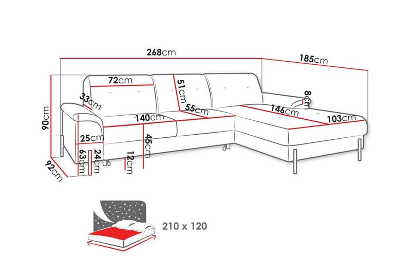 Messner 3-sits Hörnbäddsoffa Brun - Möbler - Vardagsrum - Bäddsoffor - Hörnbäddsoffa