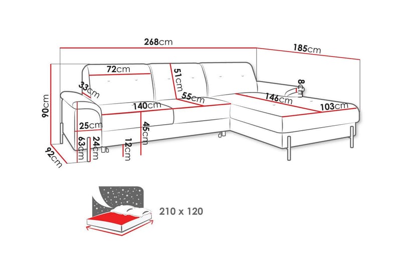 Messner 3-sits Hörnbäddsoffa Brun - Möbler - Vardagsrum - Bäddsoffor - Hörnbäddsoffa