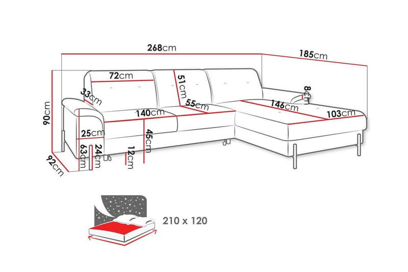 Messner 3-sits Hörnbäddsoffa Koppar - Möbler - Vardagsrum - Bäddsoffor - Hörnbäddsoffa