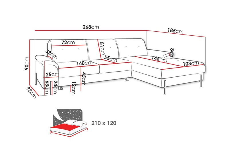 Messner 3-sits Hörnbäddsoffa Mörkblå - Möbler - Vardagsrum - Bäddsoffor - Hörnbäddsoffa