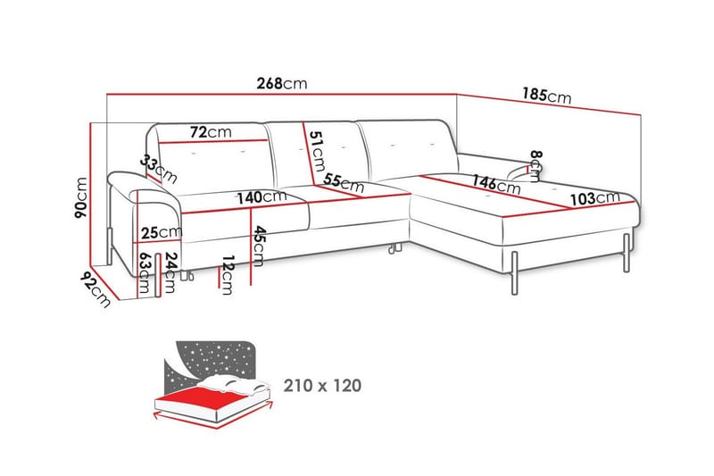 Messner 3-sits Hörnbäddsoffa Mörkgrå - Möbler - Vardagsrum - Bäddsoffor - Hörnbäddsoffa