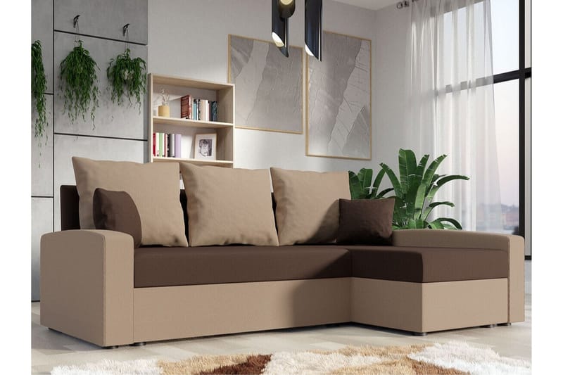 Midfeld 3-sits Hörnbäddsoffa Beige/Brun - Möbler - Vardagsrum - Bäddsoffor - Hörnbäddsoffa