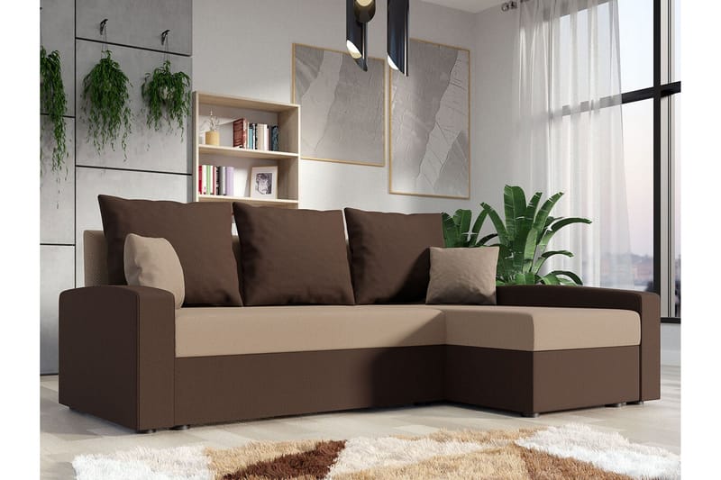 Midfeld 3-sits Hörnbäddsoffa Brun/Beige - Möbler - Vardagsrum - Bäddsoffor - Hörnbäddsoffa