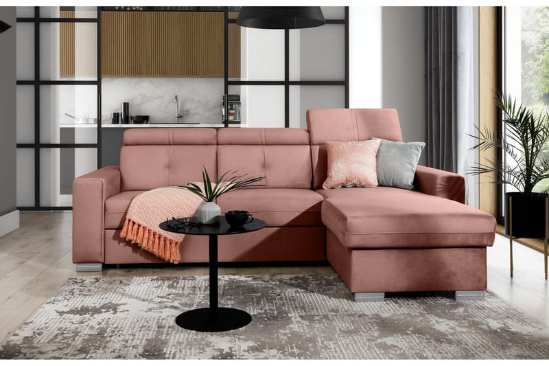 Monely Bäddsoffa m. Divan med Förvaring 3-sits Rosa - Möbler - Vardagsrum - Bäddsoffor