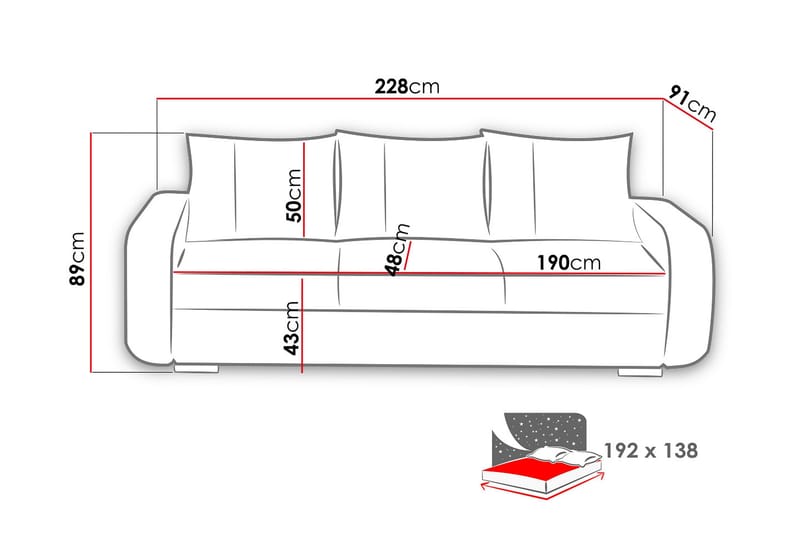 MONO Bäddsoffa 228x91x89 cm - Grå - Möbler - Vardagsrum - Bäddsoffor