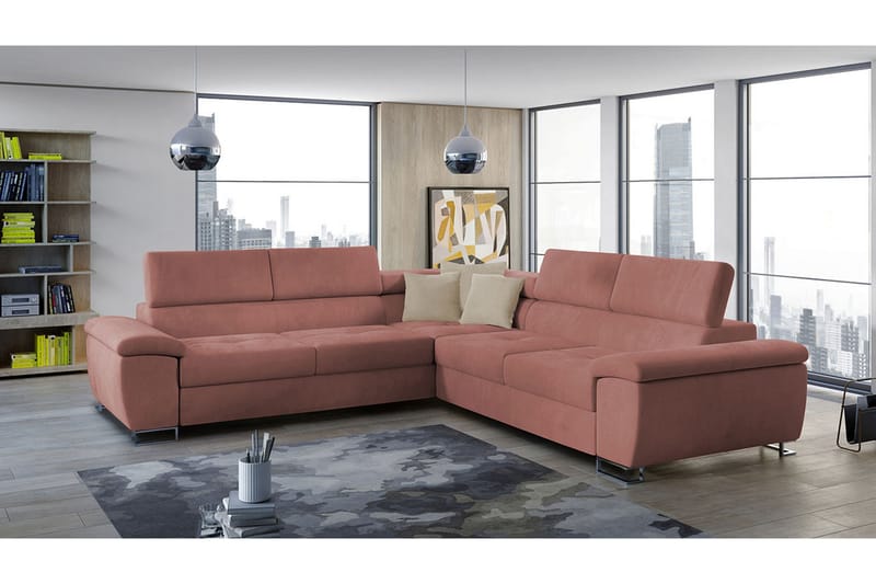 RAMERO Hörnbäddsoffa 4-sits 199x125 Rosa - Hörnbäddsoffa - Bäddsoffor