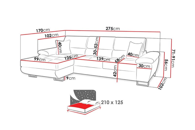 Reginia 3-sits Hörnbäddsoffa Ljusgrå - Möbler - Vardagsrum - Bäddsoffor - Hörnbäddsoffa