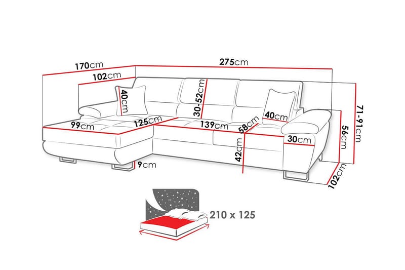 Reginia 3-sits Hörnbäddsoffa Ljusgrå - Möbler - Vardagsrum - Bäddsoffor - Hörnbäddsoffa