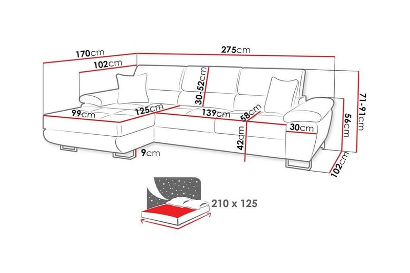 Reginia 3-sits Hörnbäddsoffa Ljusgrå/Mörkgrå - Möbler - Vardagsrum - Bäddsoffor - Hörnbäddsoffa