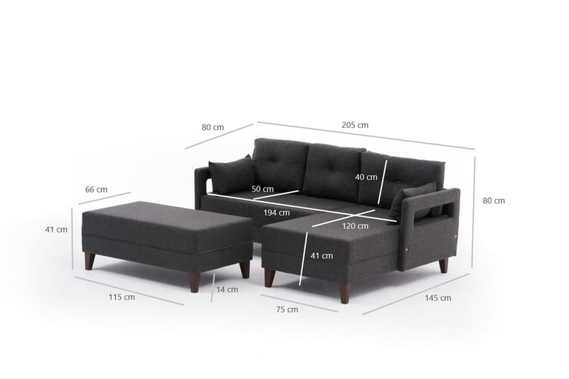 REPUBLICA Bäddsoffa m. Divan 4-sits 140x193 Antracit - Möbler - Vardagsrum - Bäddsoffor