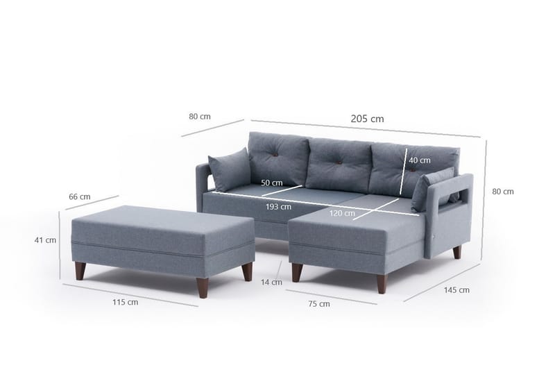 REPUBLICA Bäddsoffa m. Divan 4-sits 140x193 Blå - Möbler - Vardagsrum - Bäddsoffor