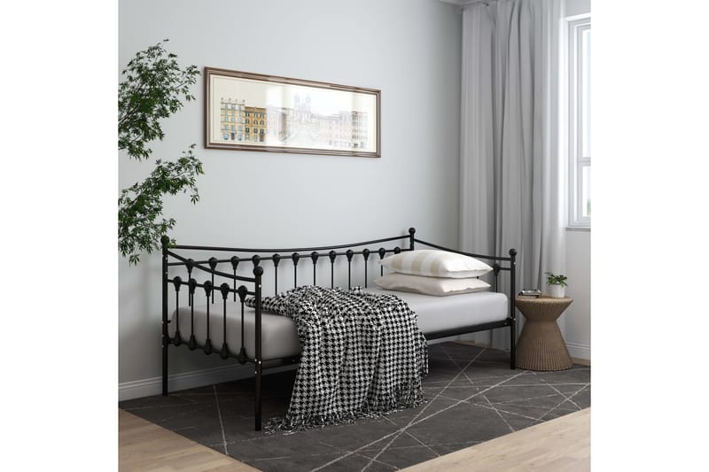 Sängram bäddsoffa svart metall 90x200 cm - Svart - Möbler - Vardagsrum - Bäddsoffor - Hörnbäddsoffa