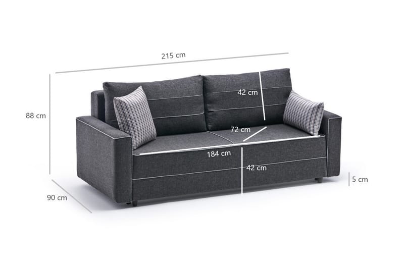 Snowdon Bäddsoffa 3-sits 185x150 Antracit - Möbler - Vardagsrum - Bäddsoffor