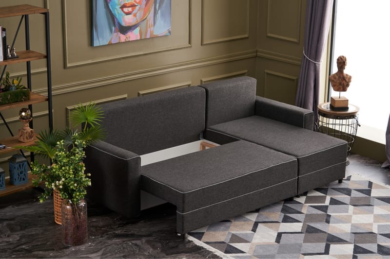 Snowdon Bäddsoffa m. Divan 4-sits 200x150 Antracit - Möbler - Vardagsrum - Bäddsoffor