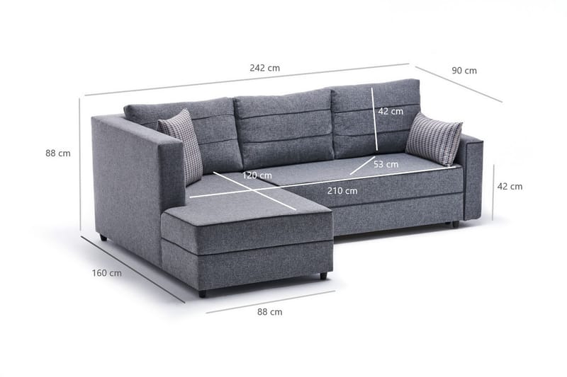 Snowdon Bäddsoffa m. Divan 4-sits 200x150 Grå - Möbler - Vardagsrum - Bäddsoffor