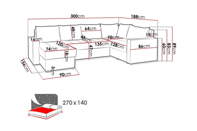 Staffin 4-sits Hörnbäddsoffa Mörkgrå - Möbler - Vardagsrum - Bäddsoffor - Hörnbäddsoffa