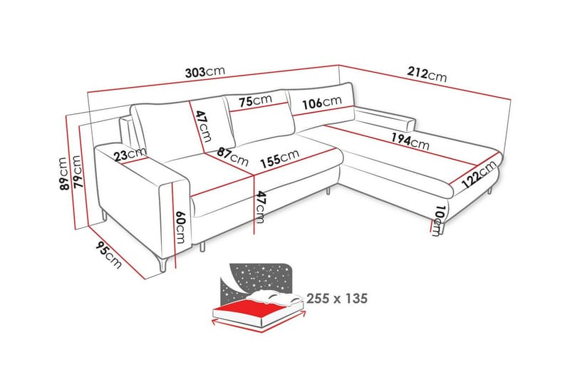 Talby 3-sits Hörnbäddsoffa Beige - Möbler - Vardagsrum - Bäddsoffor - Hörnbäddsoffa