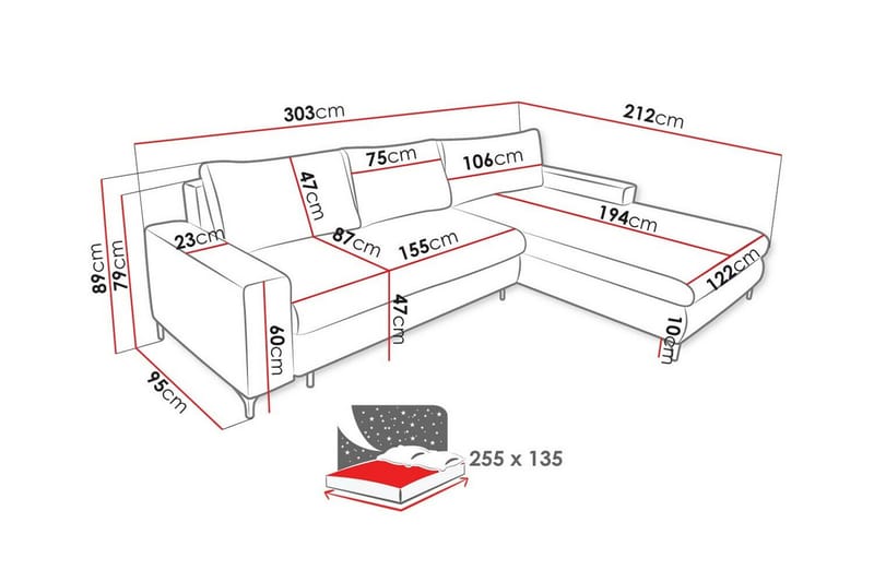 Talby 3-sits Hörnbäddsoffa Ljusbrun - Möbler - Vardagsrum - Bäddsoffor - Hörnbäddsoffa