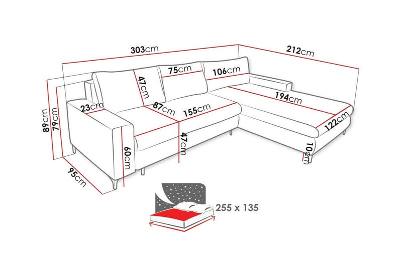 Talby 3-sits Hörnbäddsoffa Ljusgrå - Möbler - Vardagsrum - Bäddsoffor - Hörnbäddsoffa