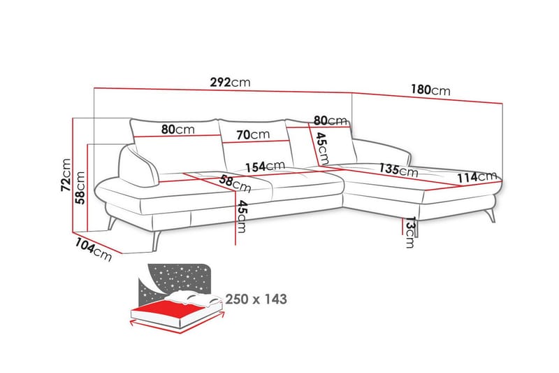 Telford 3-sits Hörnbäddsoffa Mörkgrå - Möbler - Vardagsrum - Bäddsoffor - Hörnbäddsoffa