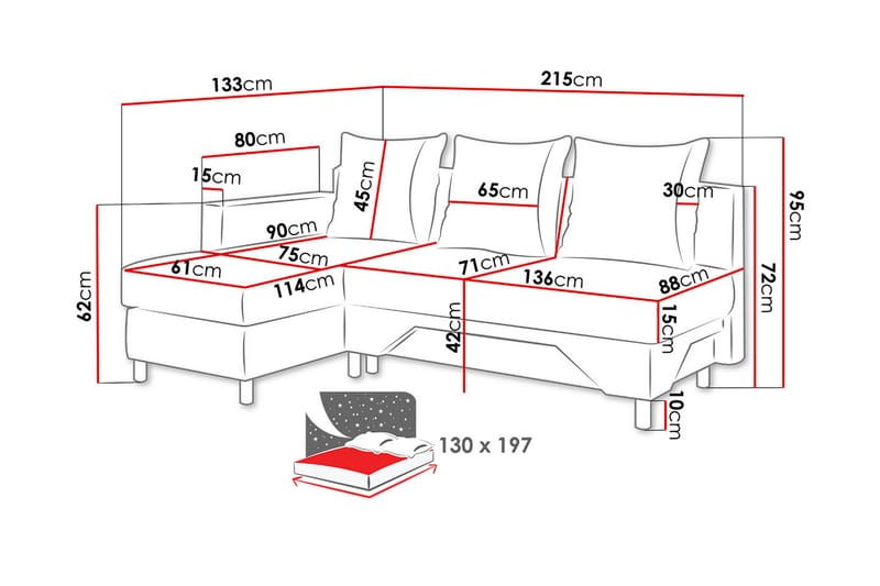 TOM Divanbäddsoffa 215x133x72 cm - Beige/Grå - Möbler - Vardagsrum - Bäddsoffor