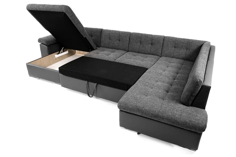 VILLOSA U-Bäddsoffa 350x205x76 cm Divan Höger - Grå - Möbler - Vardagsrum - Bäddsoffor - U bäddsoffa