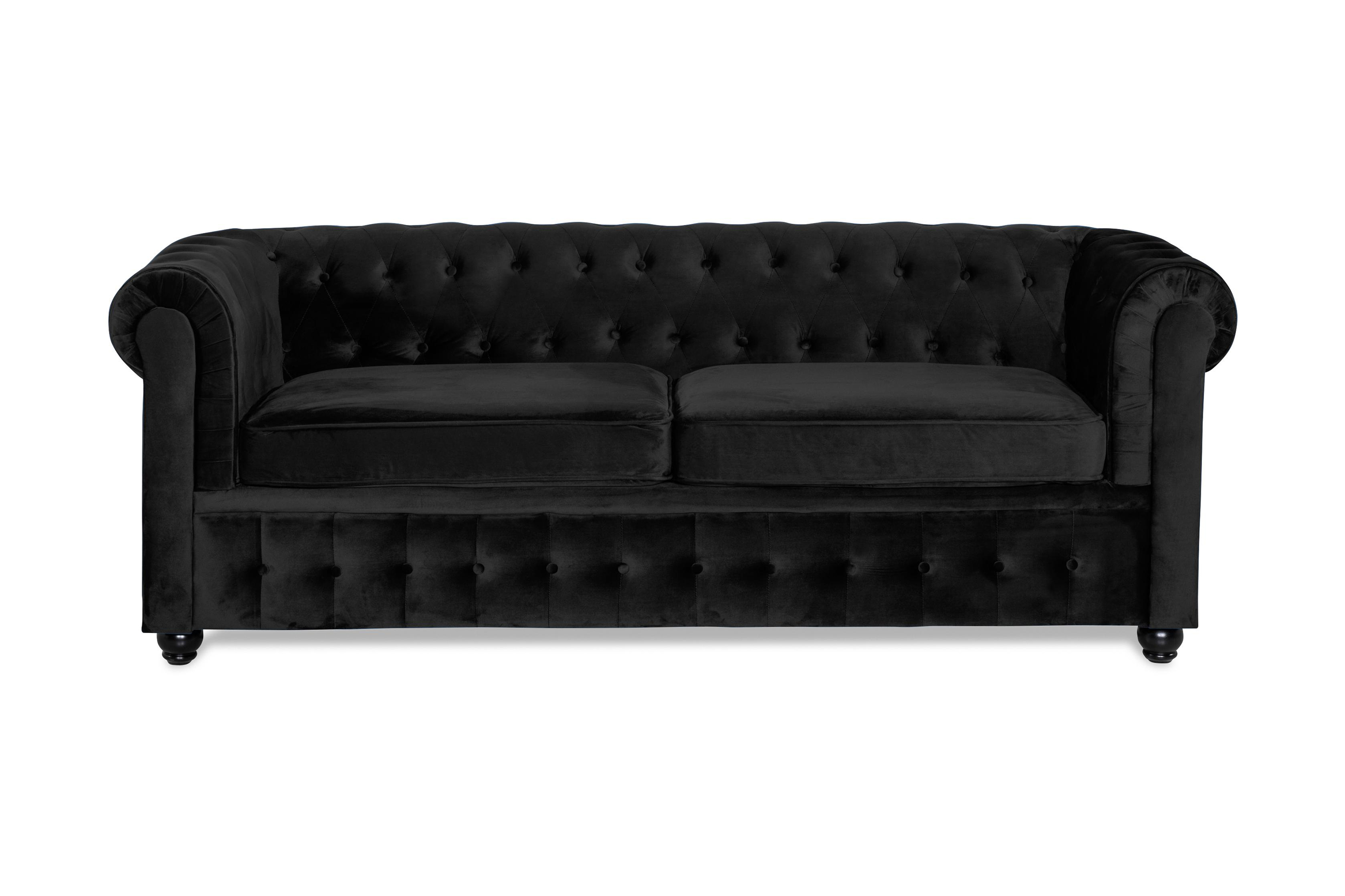 CHESTERFIELD Bäddsoffa 3-sits Sammet Svart –