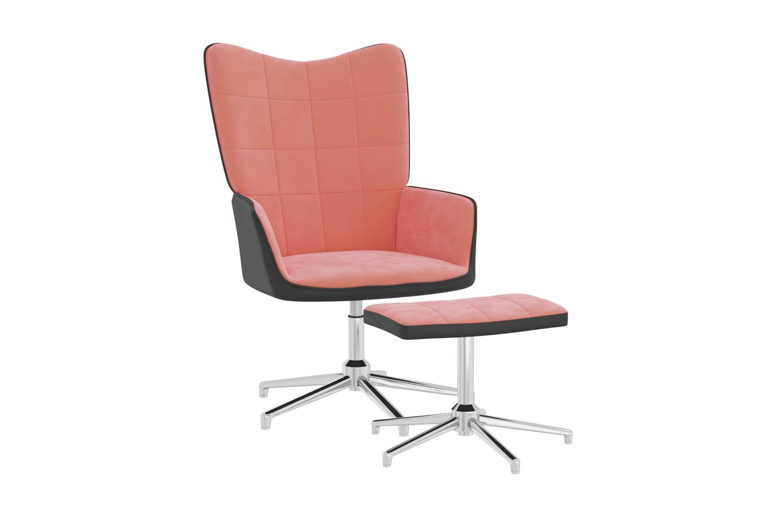 Vilstol med fotpall rosa sammet och PVC – Rosa