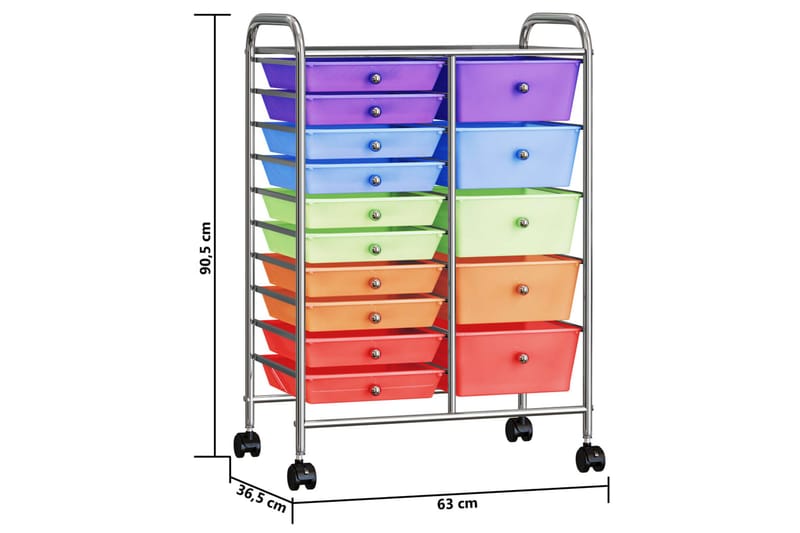 Förvaringsvagn XXL 15 lådor flerfärgad plast - Flerfärgad - Möbler - Vardagsrum - Serveringsvagn & drinkvagn