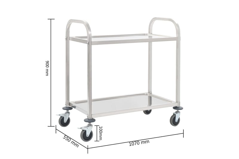 Serveringsvagn 2 våningar 96,5x55x90 cm rostfritt stål - Silver - Möbler - Vardagsrum - Serveringsvagn & drinkvagn